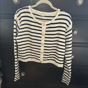 Altar'd State Black and White Striped Cardigan Sweater
